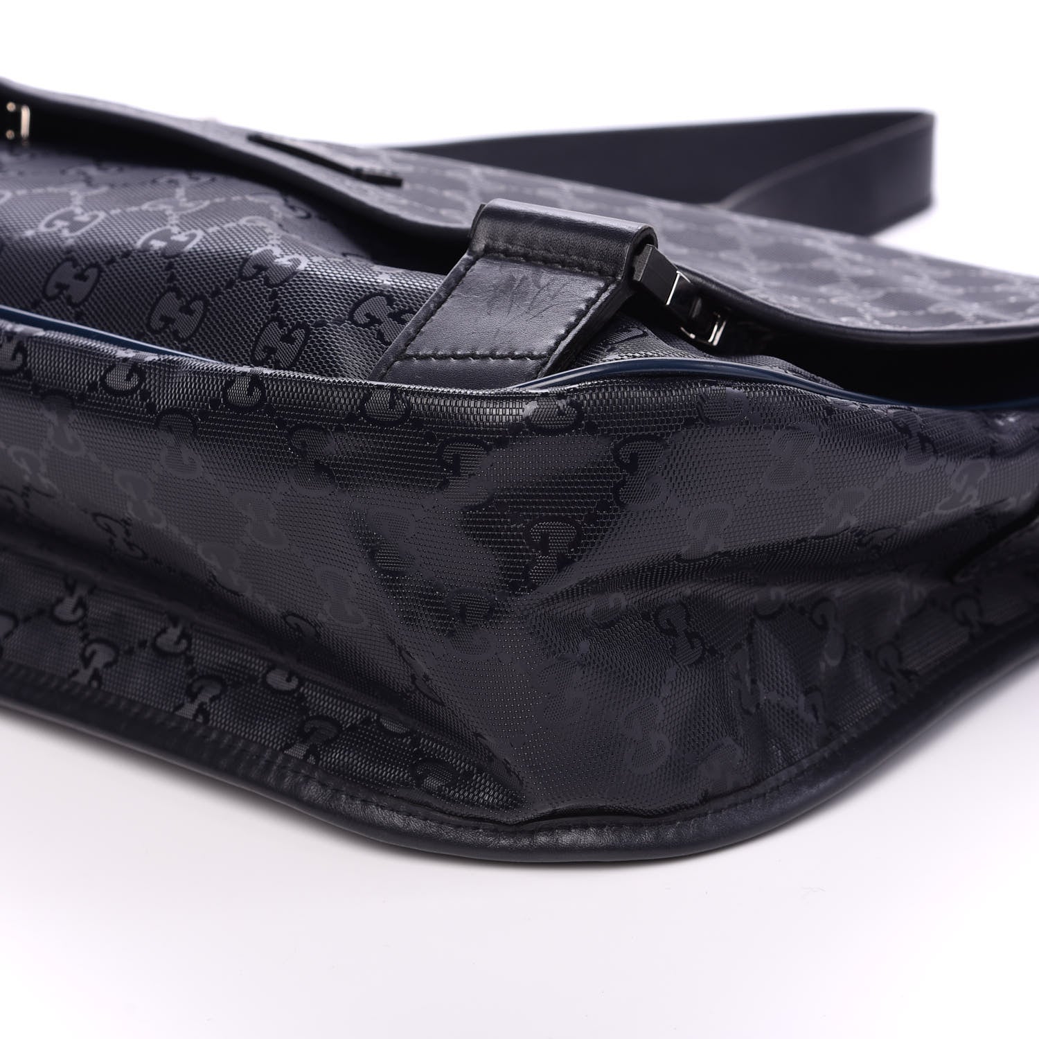 Gucci Imprime Monogram Medium Double Buckle Flap Messenger Bag Navy 8 of 9