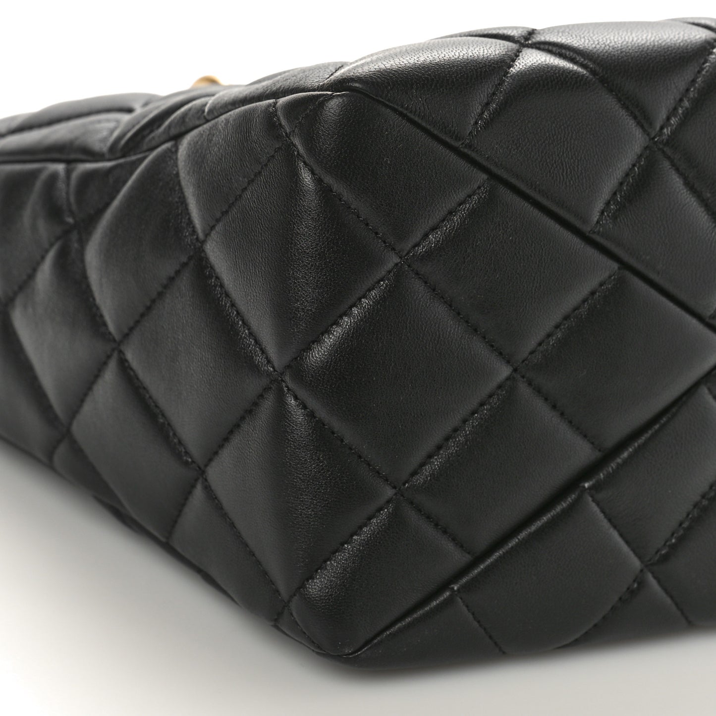 Lambskin Quilted Small Top Handle Shopping Bag Black