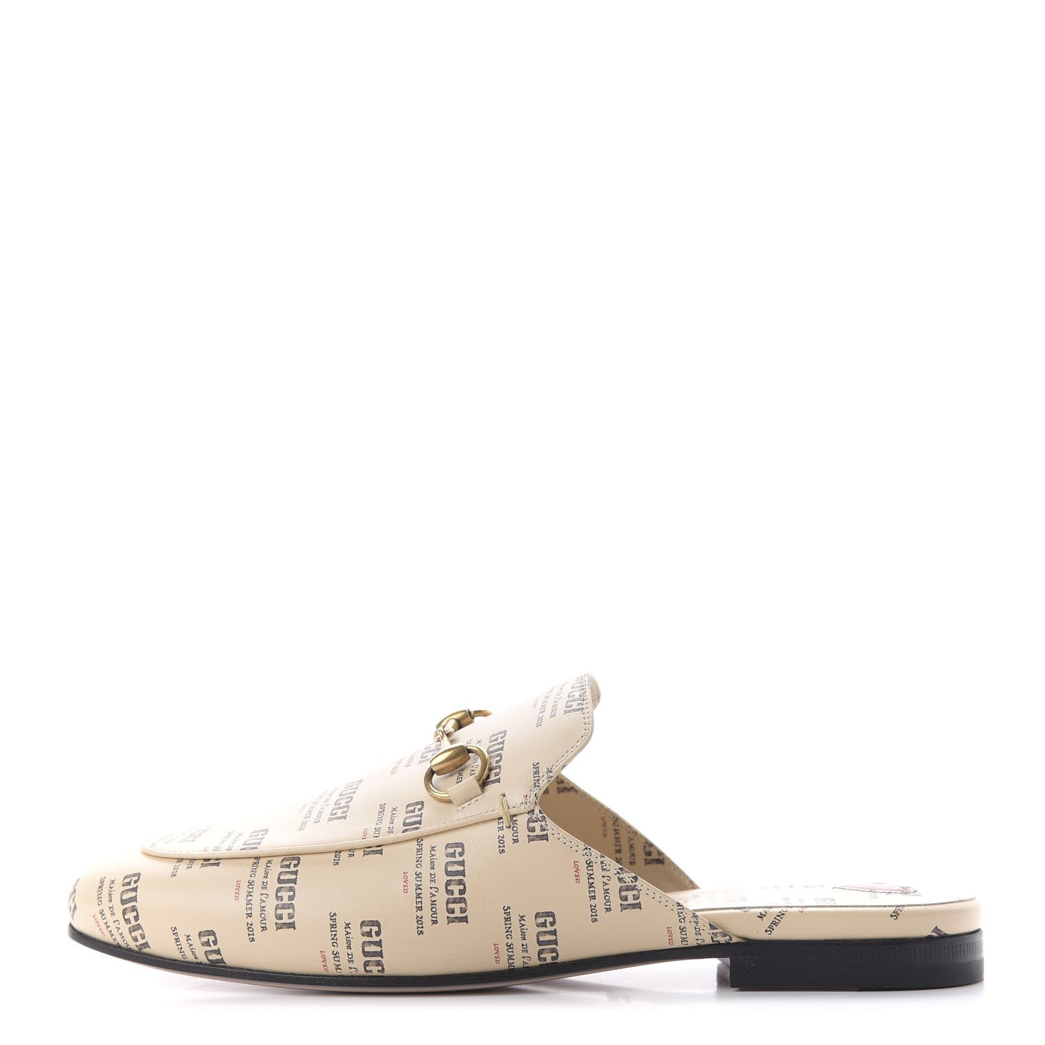 Gucci Calfskin Stamp Print Womens Princetown Slippers 37 Soy Black 1 of 9