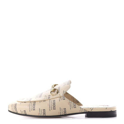 Gucci Calfskin Stamp Print Womens Princetown Slippers 37 Soy Black 1 of 9