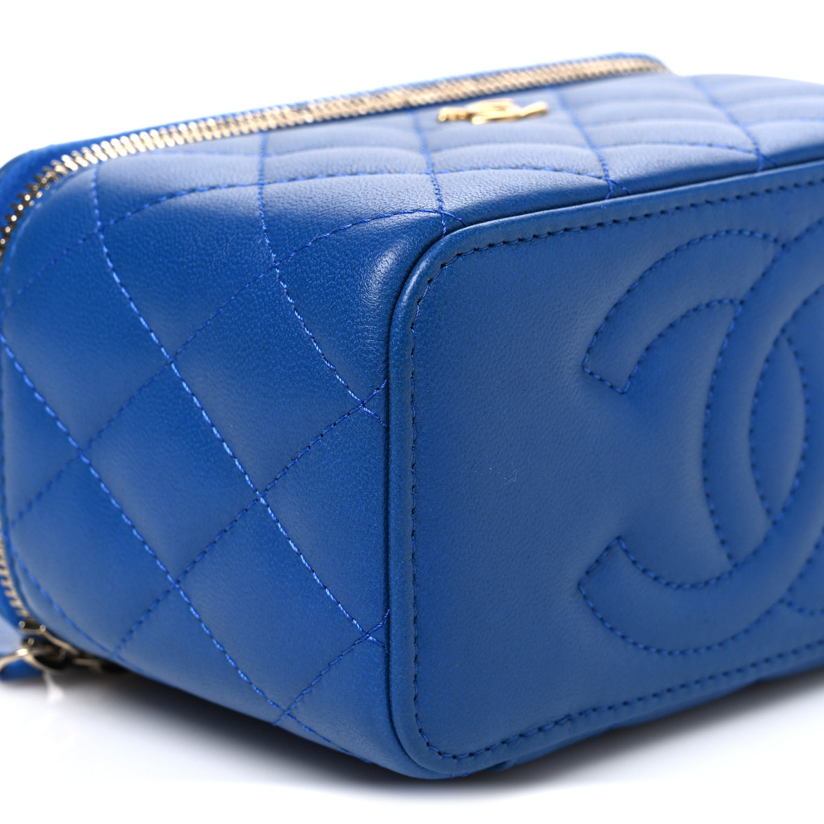 Chanel Lambskin Quilted Pearl Crush Small Vanity Case With Chain Blue 9 of 11