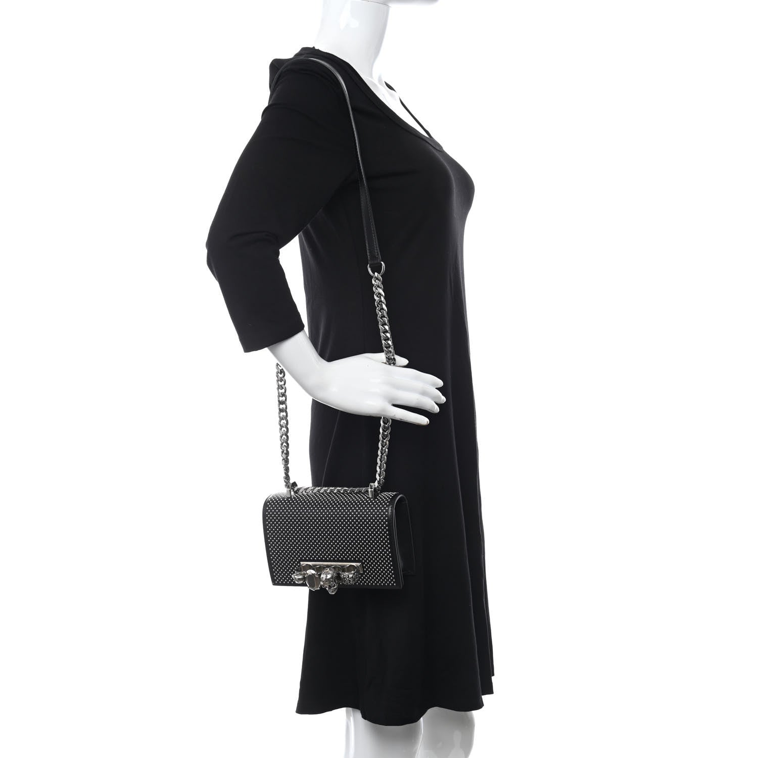 Alexander McQueen Calfskin Studded Jeweled Satchel Black 2 of 18