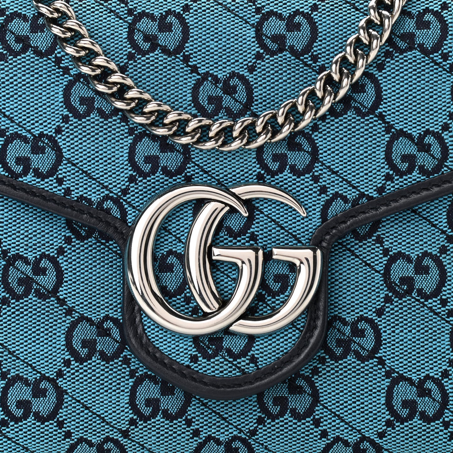Monogram Multicolor Matelasse Diagonal GG Marmont Chain Wallet Light Blue