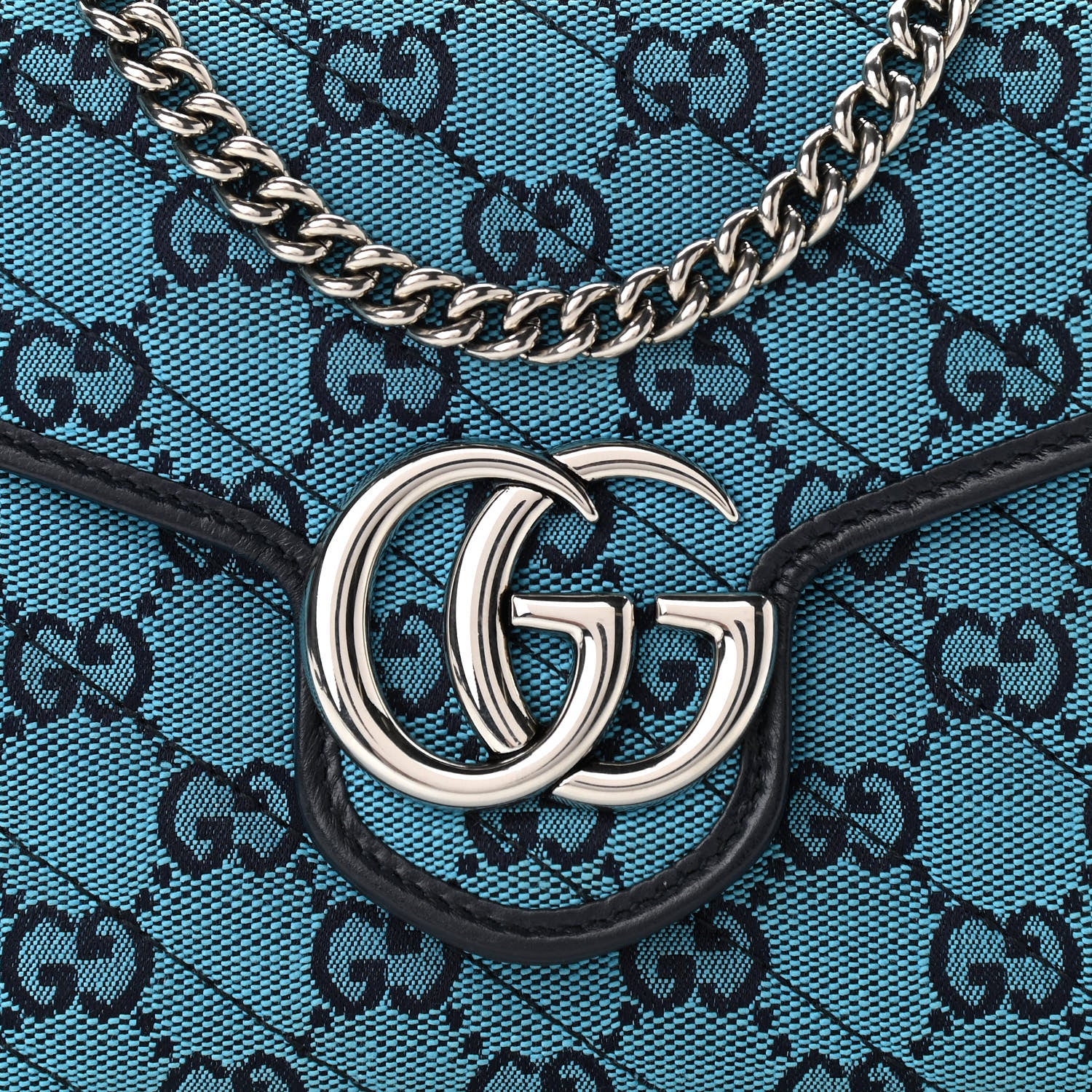 Gucci Monogram Multicolor Matelasse Diagonal GG Marmont Chain Wallet Light Blue 10 of 12