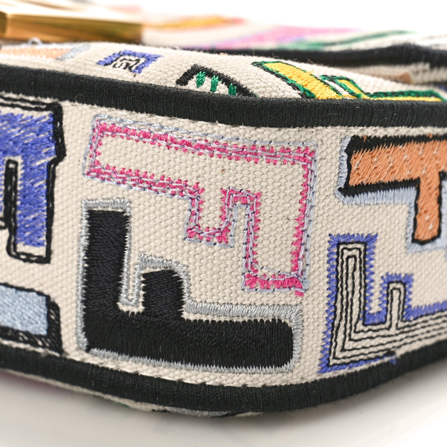 Fendi Canvas Vitello Seta FF Embroidered Chinese Valentines Day Mini Baguette Multicolor 10 of 10