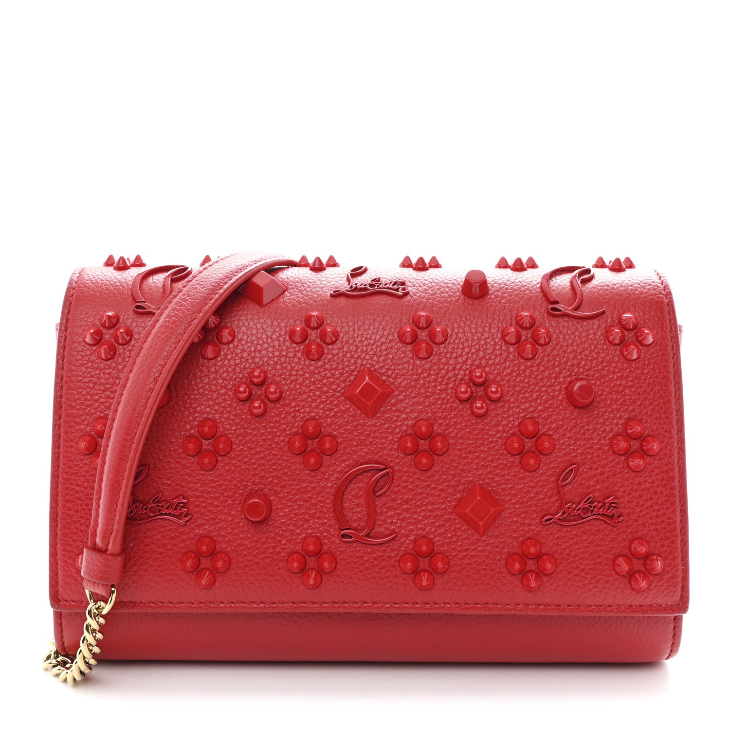 Christian Louboutin Calfskin Spikes Loubinthesky Paloma Clutch Red 1 of 13