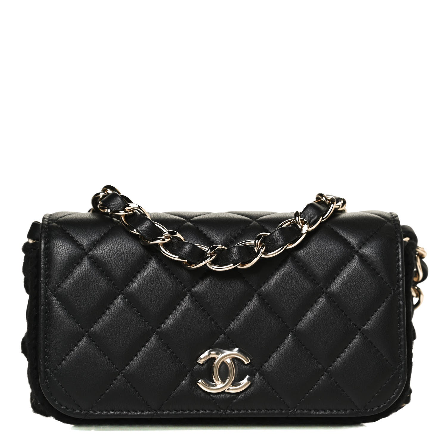 Chanel Lambskin Crochet Quilted Flap Phone Holder Black 1 of 12