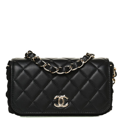 Chanel Lambskin Crochet Quilted Flap Phone Holder Black 1 of 12