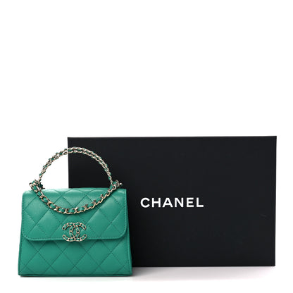 Chanel Caviar Quilted Double Chain Top Handle Flap With Chain Green 3 of 10