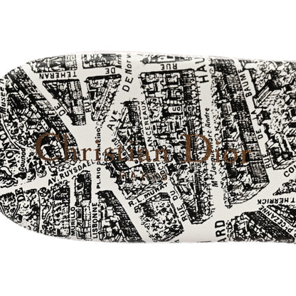 Christian Dior Canvas Plan de Paris Embroidered Dway Flat Slide Sandals 40.5 Off White Black 8 of 15