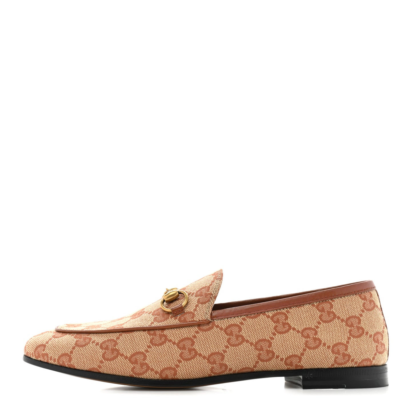Canvas GG Monogram Horsebit Womens Jordaan Loafers 37.5 Beige Ruggine Rust