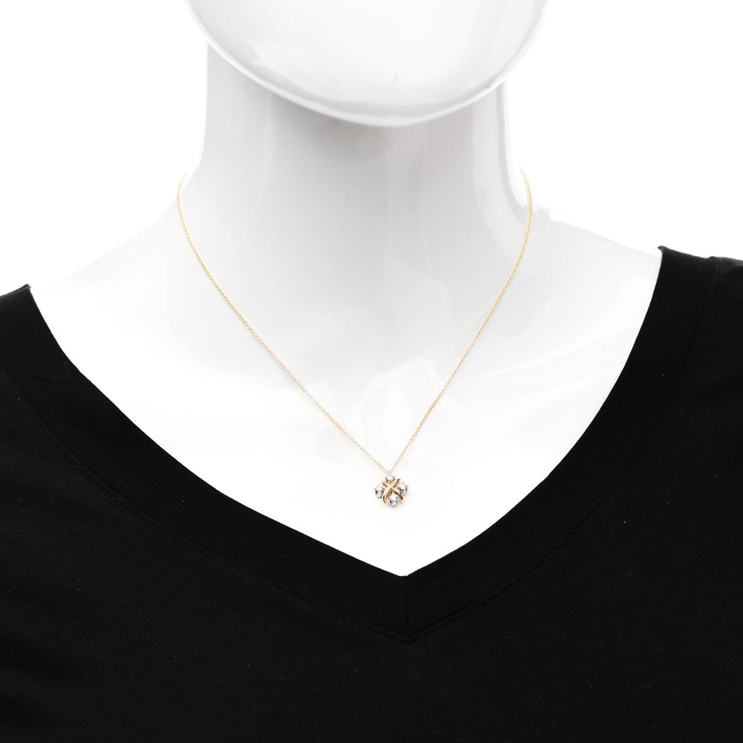 Platinum 18K Yellow Gold Diamond Schlumberger Lynn Pendant Necklace