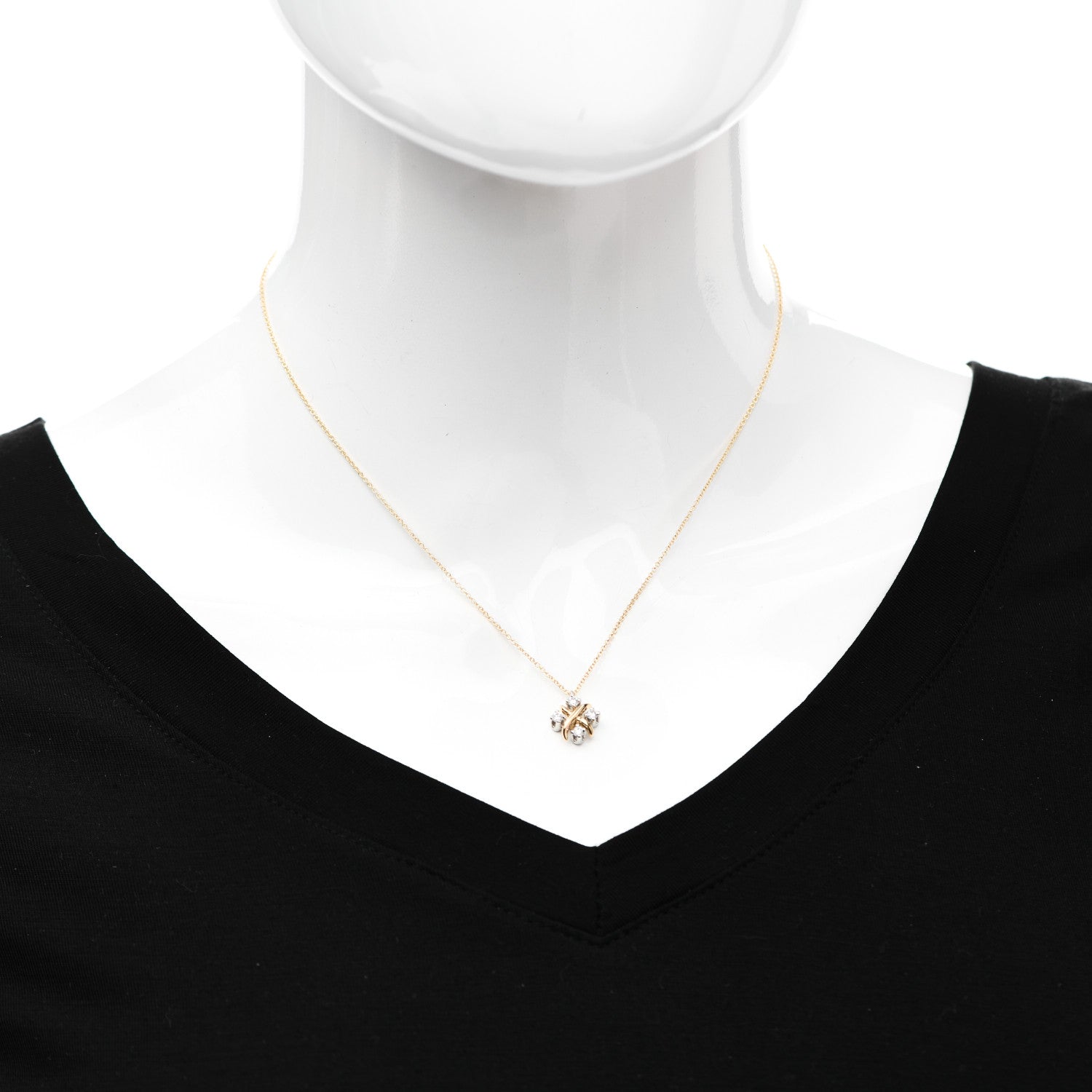 Tiffany Platinum 18K Yellow Gold Diamond Schlumberger Lynn Pendant Necklace 2 of 6