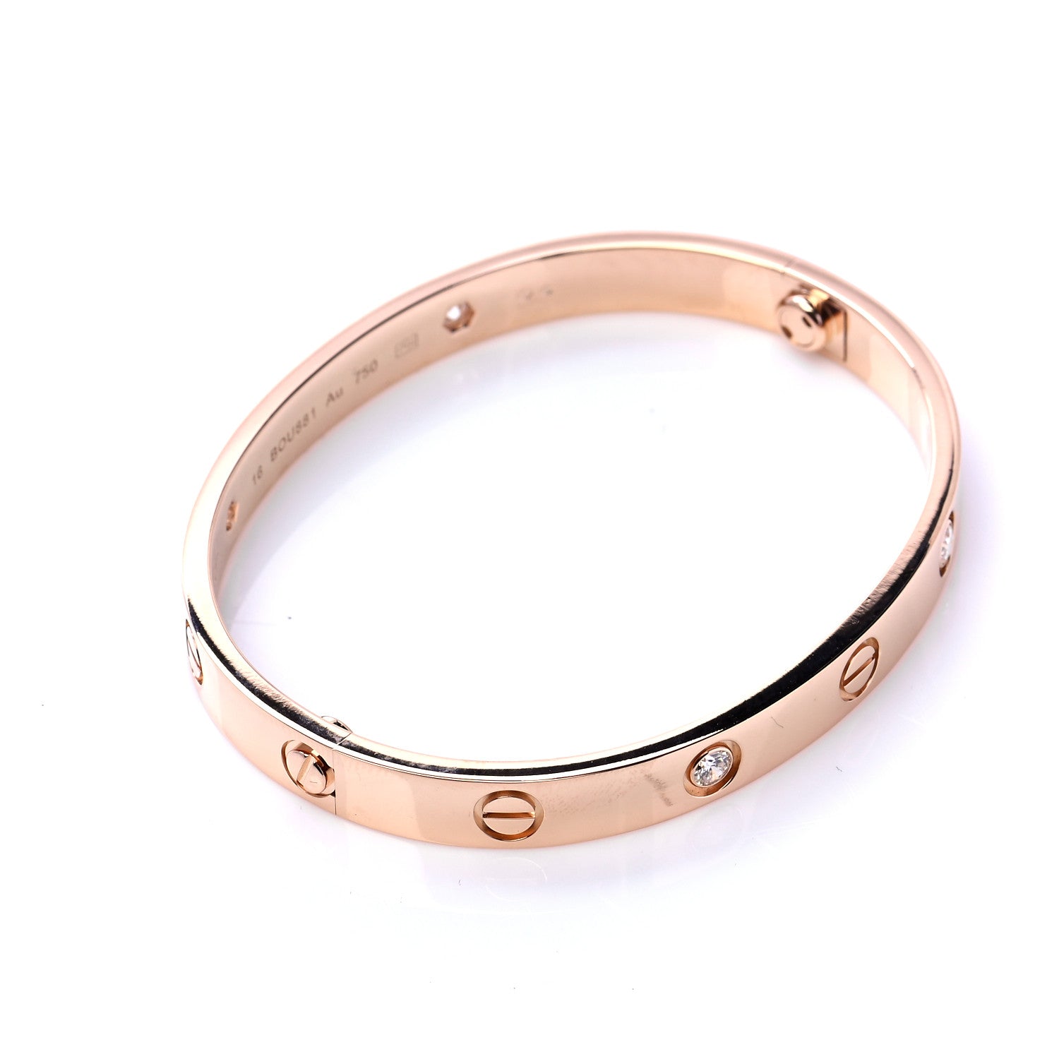 Cartier 18K Pink Gold 4 Diamond LOVE Bracelet 16 7 of 8