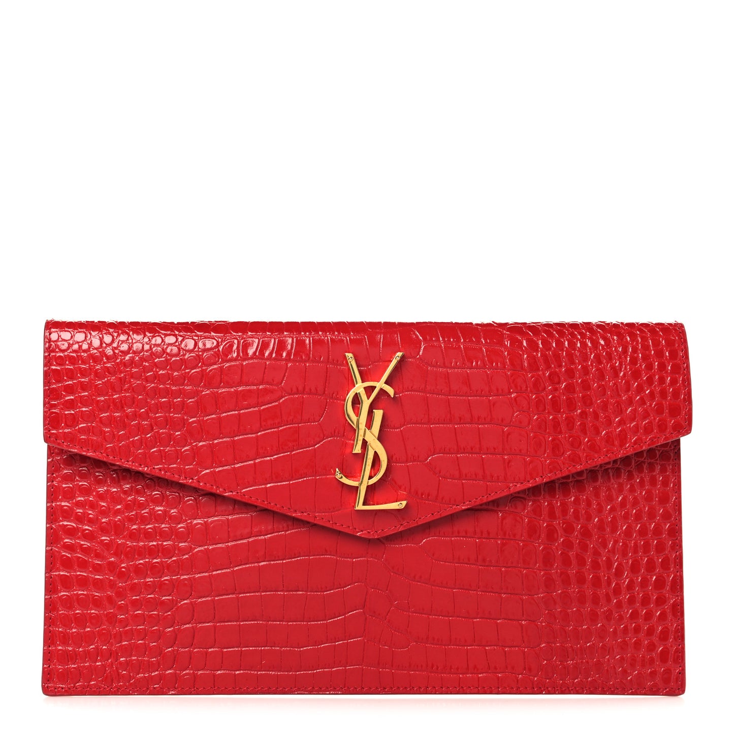 Calfskin Crocodile Embossed Uptown Monogram Pouch Black