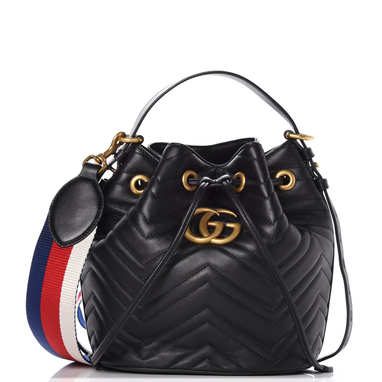 Calfskin Matelasse Sylvie Web GG Marmont Bucket Bag Black