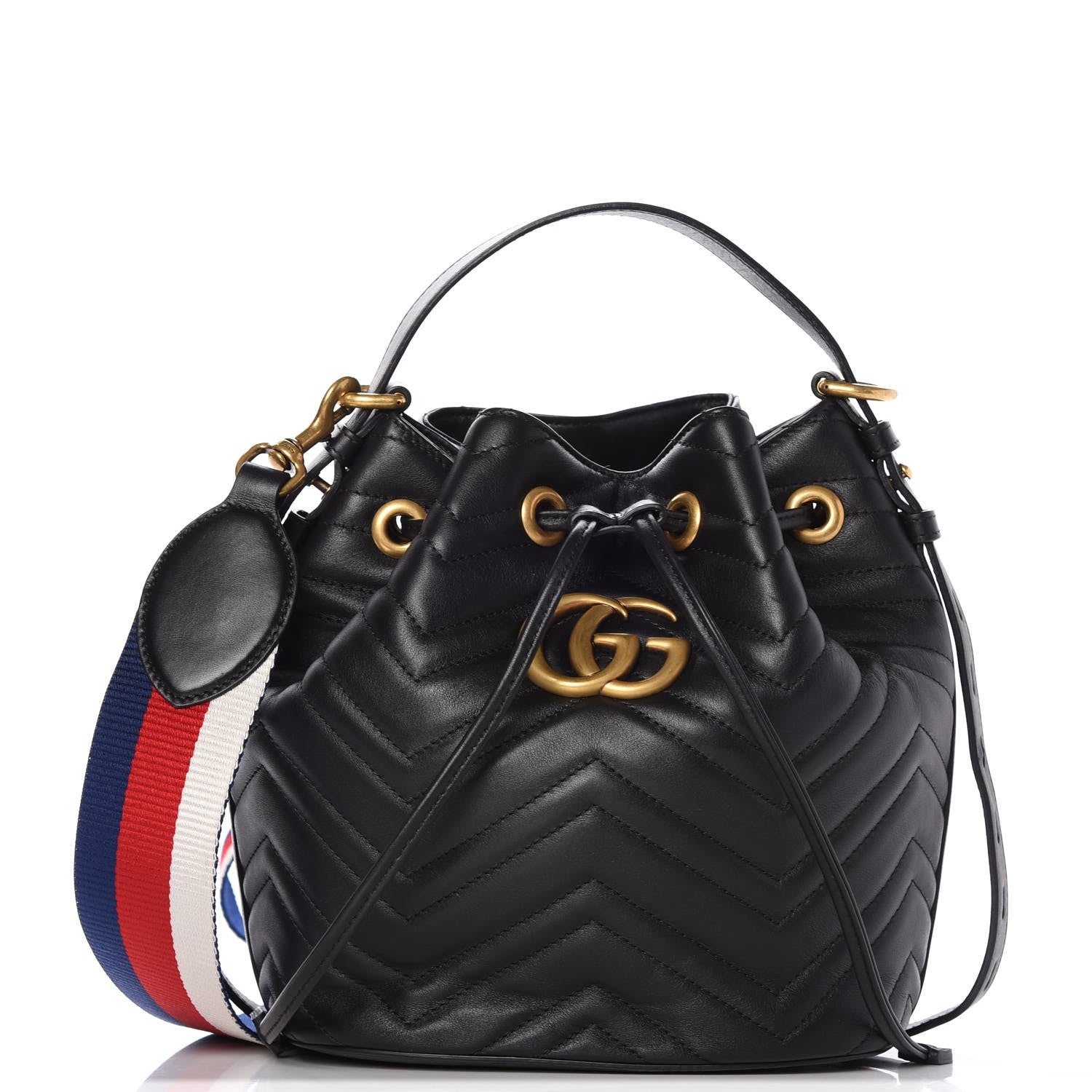 Gucci Calfskin Matelasse Sylvie Web GG Marmont Bucket Bag Black 1 of 7