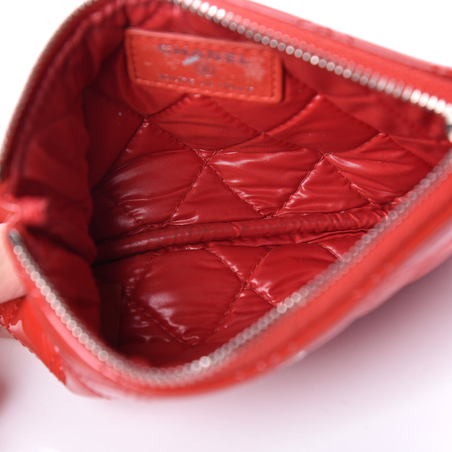 Patent Quilted Small Cosmetic Case Red