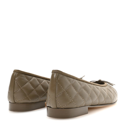 Chanel Lambskin Quilted CC Cap Toe Ballerina Flats 37.5 Dark Khaki 5 of 9