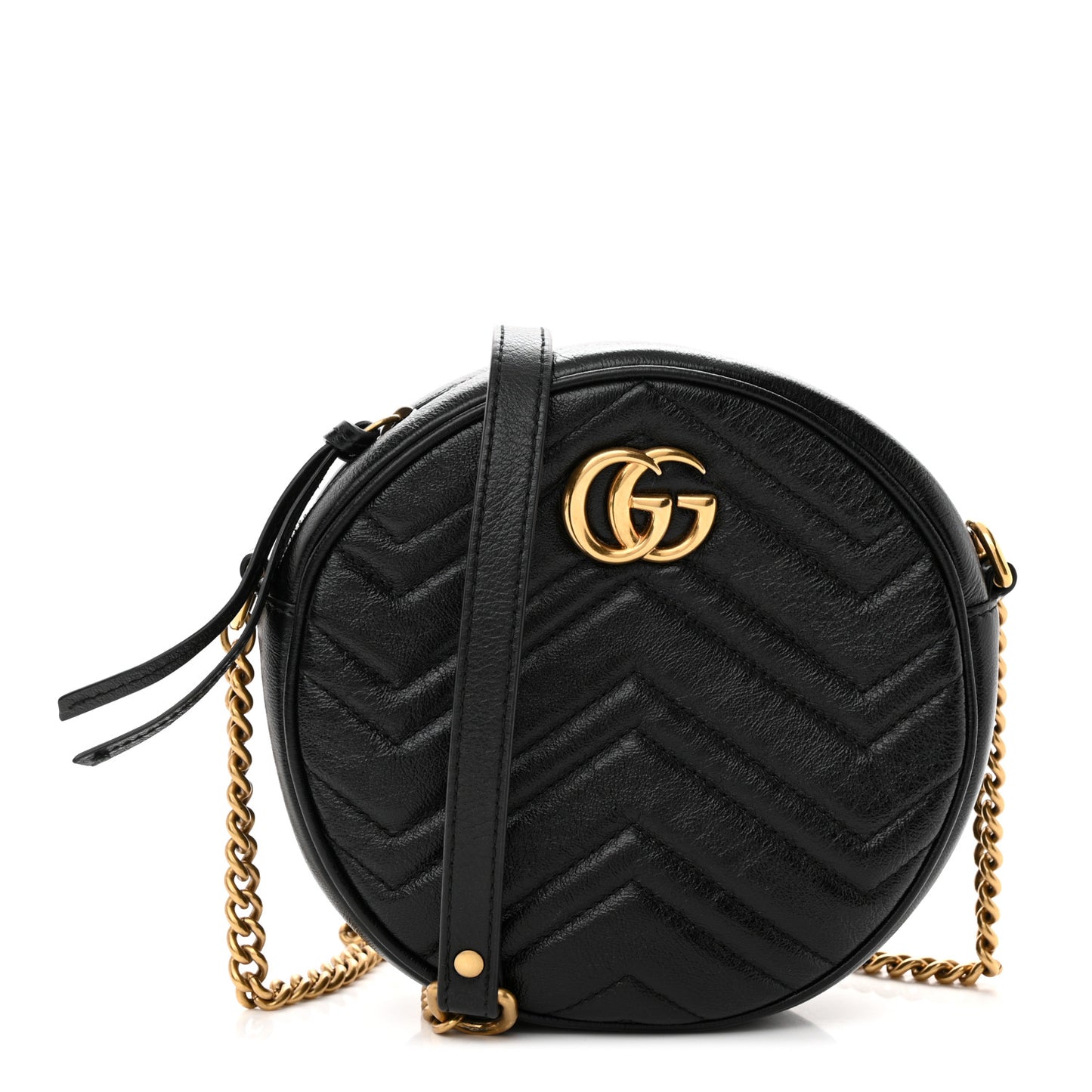 Azalea Calfskin Matelasse Heart Mini GG Marmont Round Shoulder Bag Black