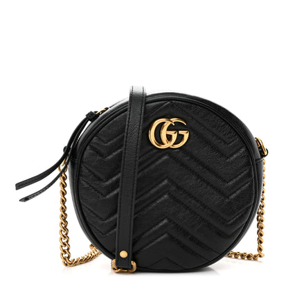 Gucci Azalea Calfskin Matelasse Heart Mini GG Marmont Round Shoulder Bag Black 1 of 12