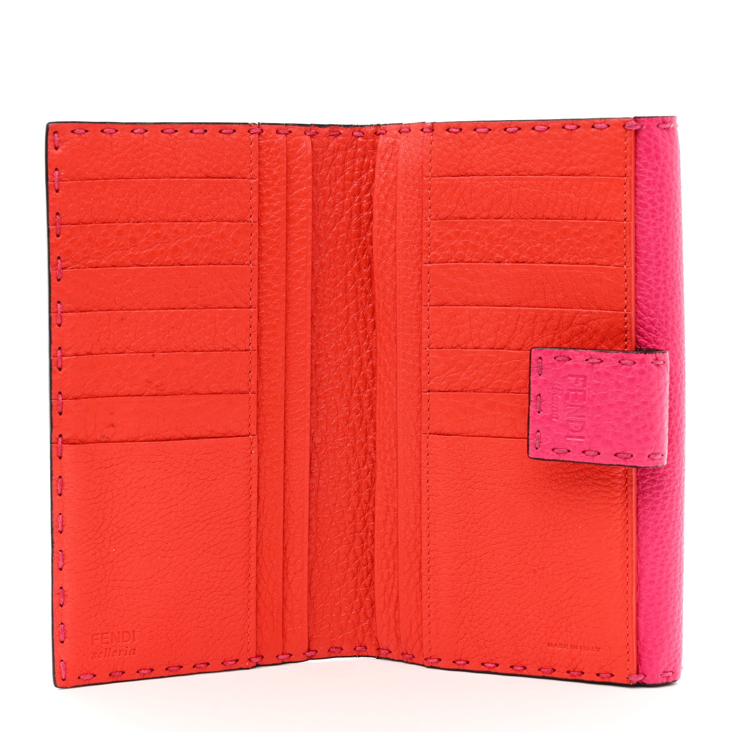 Cuoio Romano Selleria Bi-Color Peekaboo Continental Wallet Fuxia Papavero