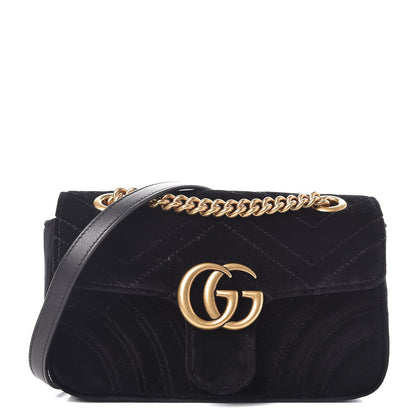 Gucci Velvet Matelasse Mini GG Marmont Shoulder Bag Black 1 of 8