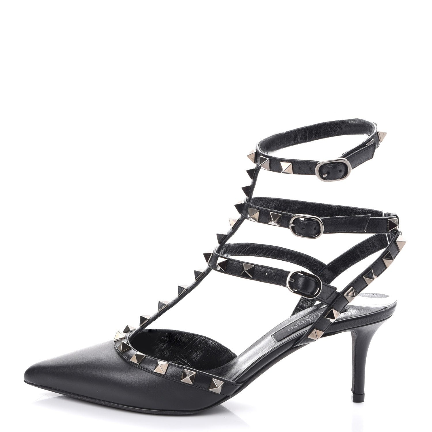 Valentino Garavani Nappa Rockstud Ankle Strap Low Heel Pumps 36 Black 1 of 9