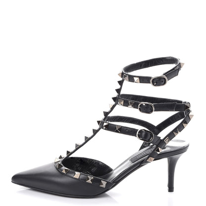Valentino Garavani Nappa Rockstud Ankle Strap Low Heel Pumps 36 Black 1 of 9