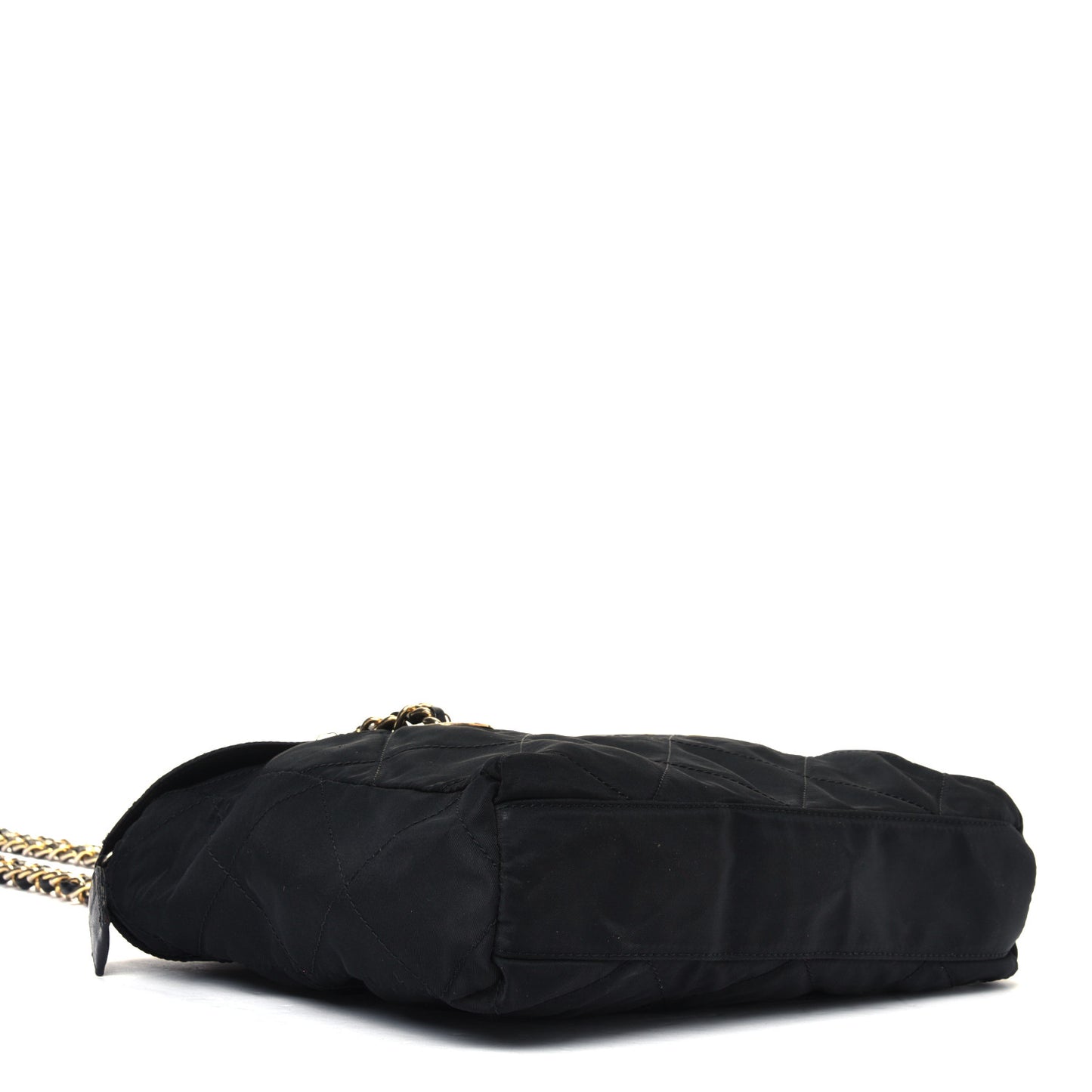 Nylon Tessuto Impuntu Quilted Flap Shoulder Bag Black