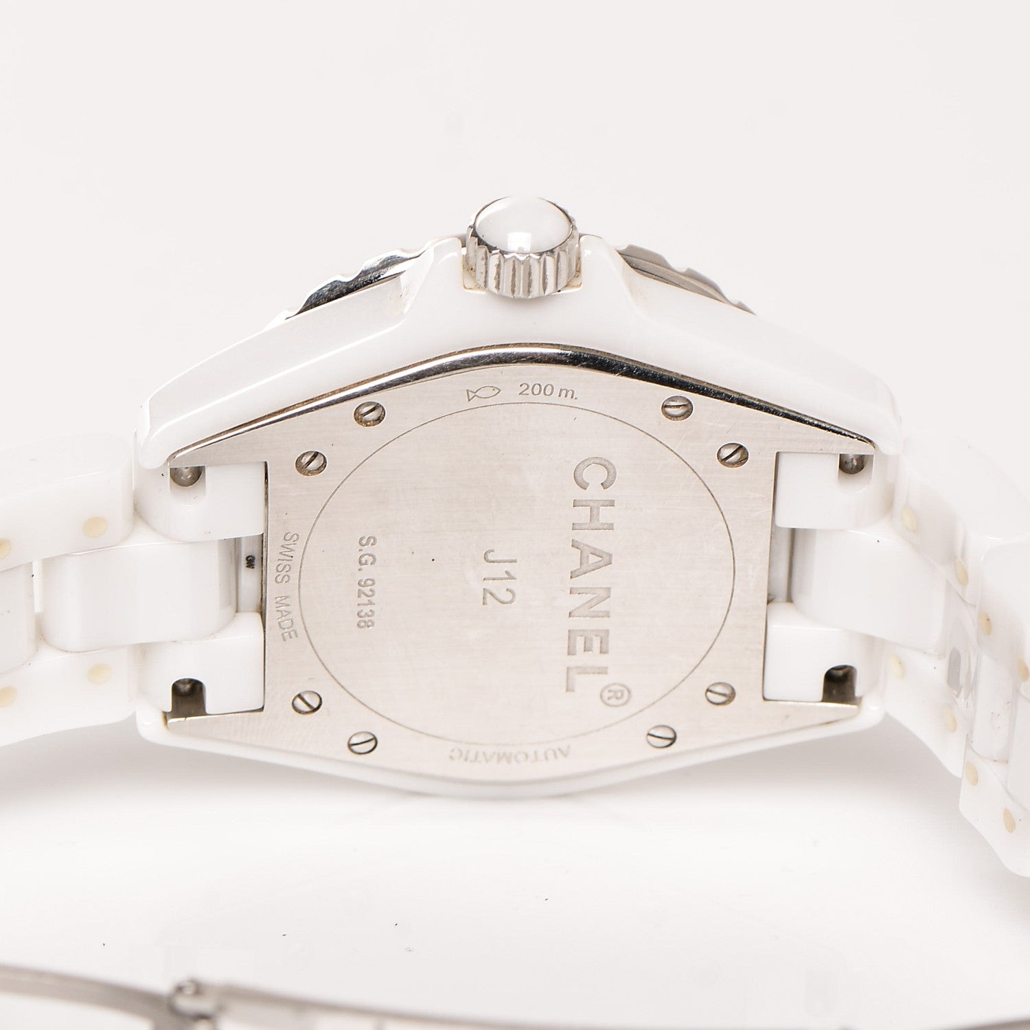 Chanel Stainless Steel Ceramic Diamond 38mm J12 Automatic Watch White 7 of 9