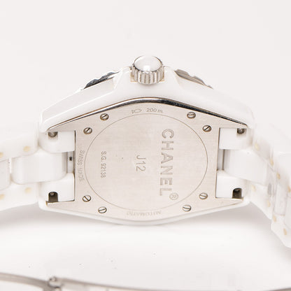 Chanel Stainless Steel Ceramic Diamond 38mm J12 Automatic Watch White 7 of 9