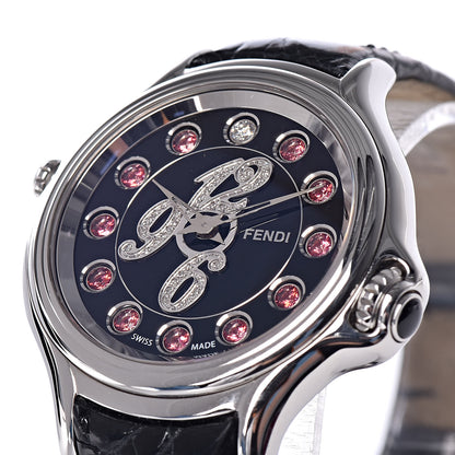 Fendi Stainless Steel Calfskin Diamond Topaz 33mm Crazy Carats Rotating Gem Quartz Watch Black 9 of 11