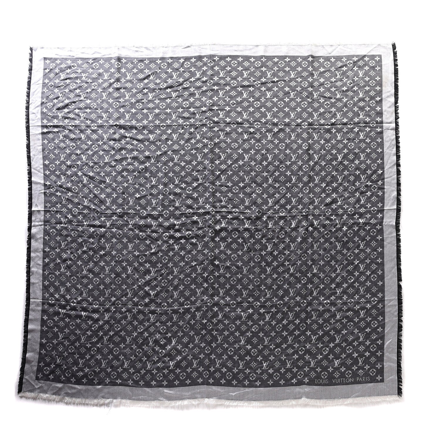 Silk Wool Monogram Denim Shawl Black