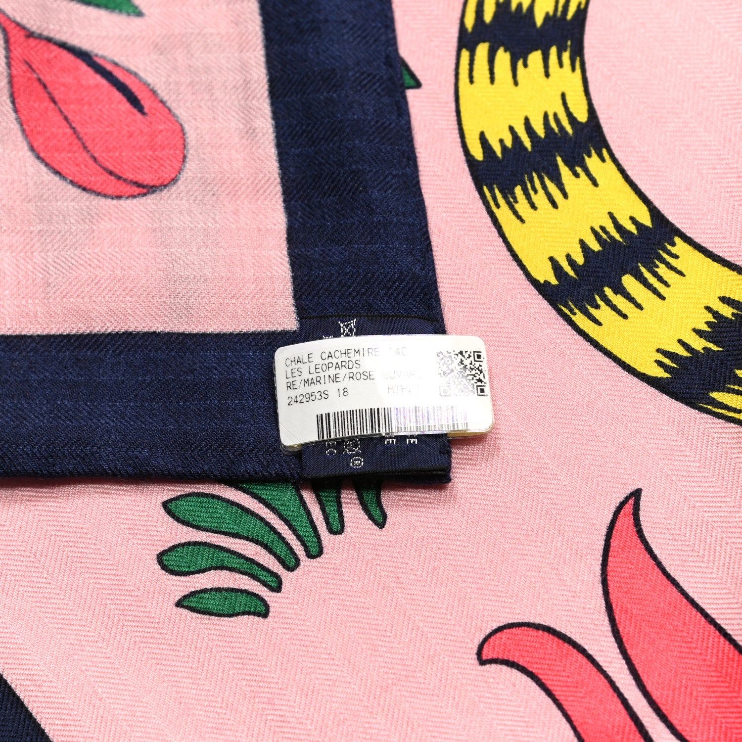 Hermes Cashmere Silk Les Leopards Shawl 140 Marine Rose Buvard 5 of 5