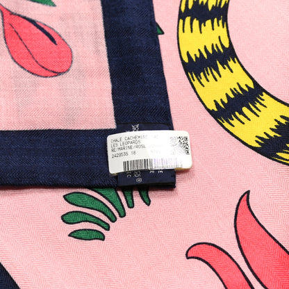 Hermes Cashmere Silk Les Leopards Shawl 140 Marine Rose Buvard 5 of 5