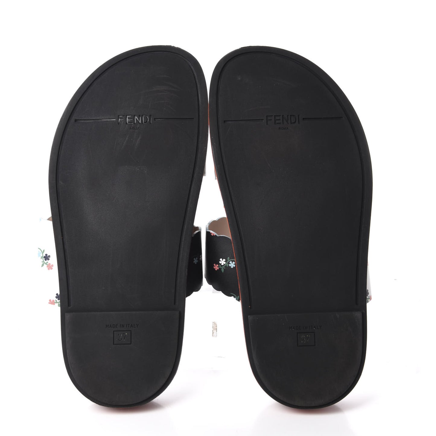 Vitello Floral Print Slide Sandals 37 Bianco Multicolor Black