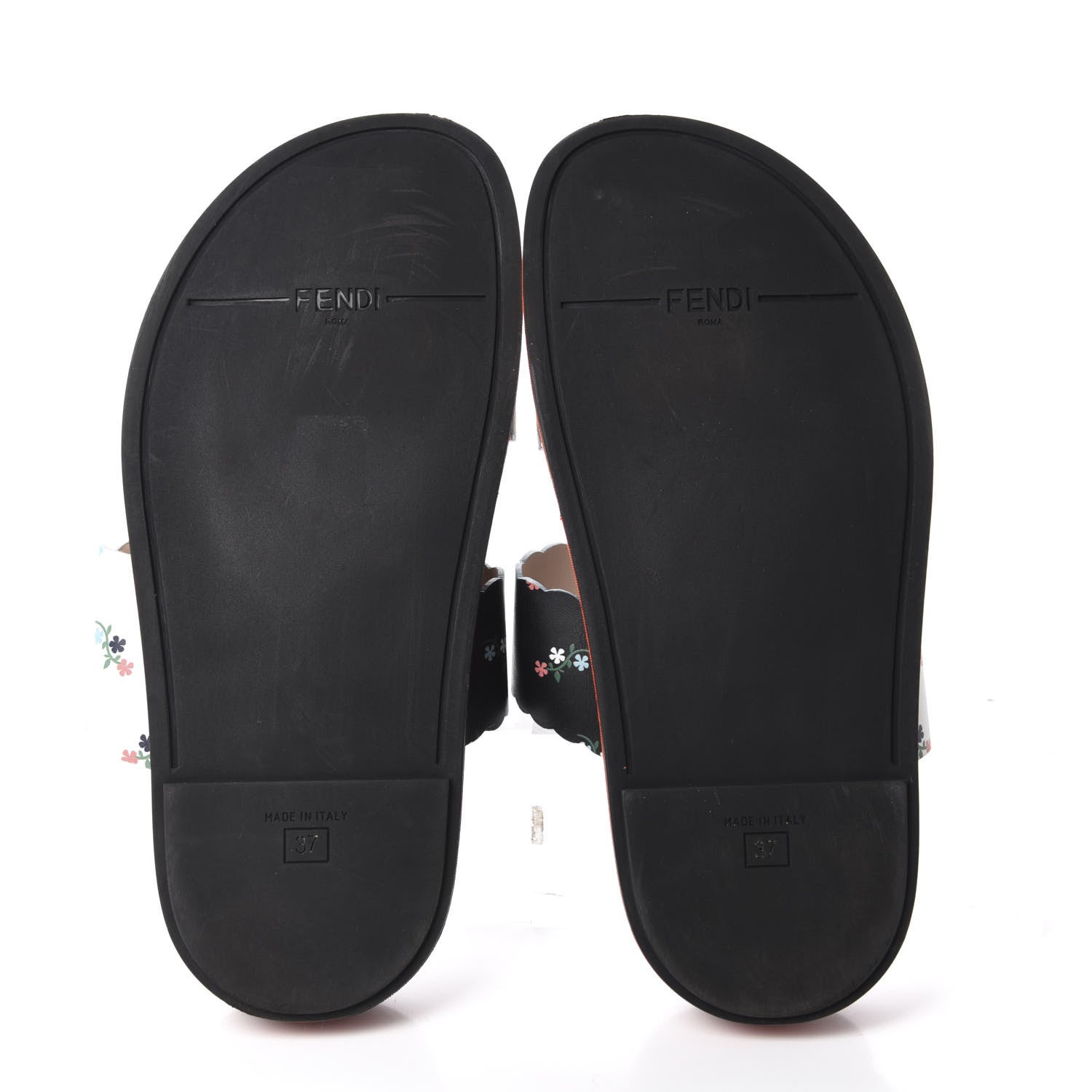 Fendi Vitello Floral Print Slide Sandals 37 Bianco Multicolor Black 6 of 10