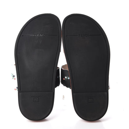 Fendi Vitello Floral Print Slide Sandals 37 Bianco Multicolor Black 6 of 10