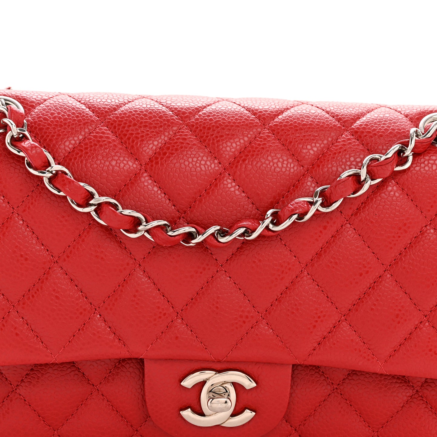 Caviar Quilted Medium Double Flap Red