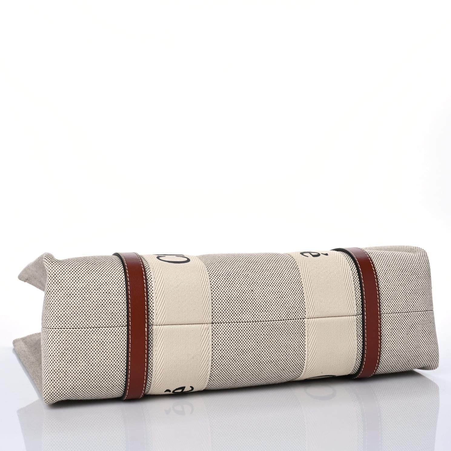 Chloe Cotton Calfskin Medium Woody Ribbon Tote White Brown 4 of 8