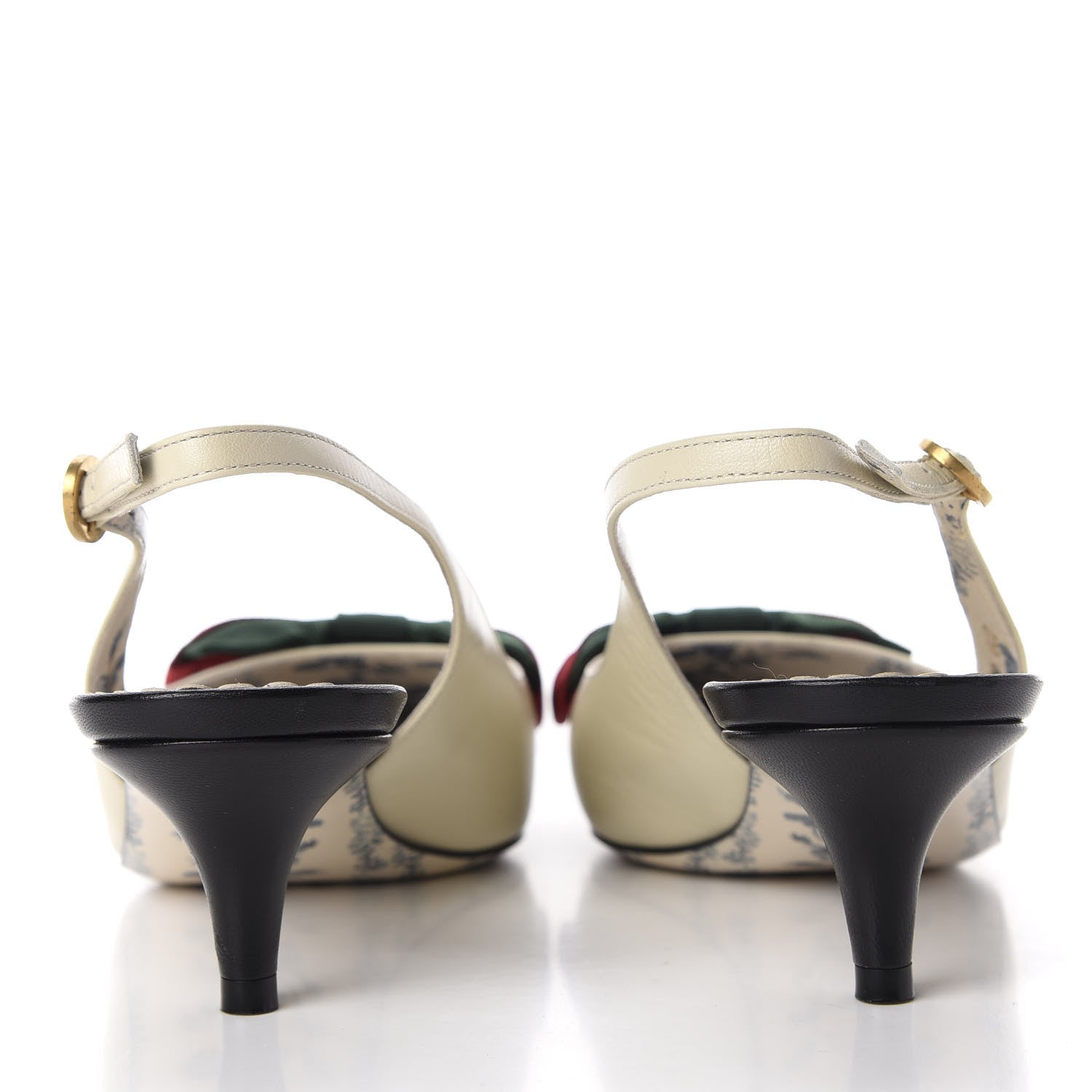 Gucci Malaga Kid Web Bow Jane Low Heel Slingback Pumps 38.5 Vintage White 7 of 15