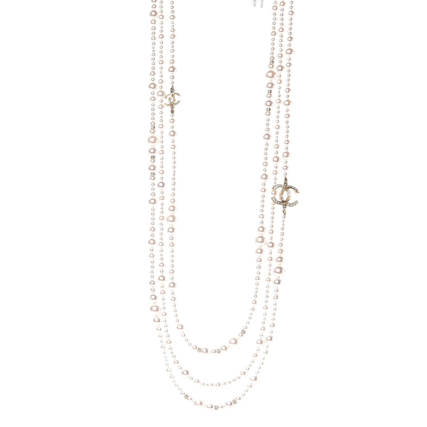 Graduated Pearl Crystal CC Multi Strand Necklace Gold