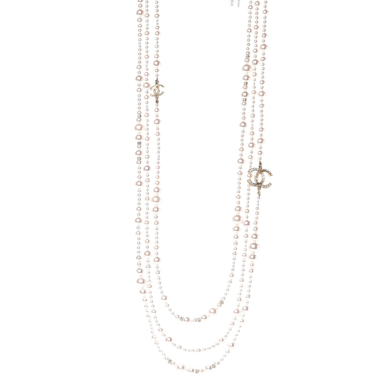 Chanel Graduated Pearl Crystal CC Multi Strand Necklace Gold 1 of 7