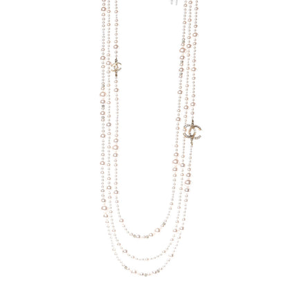 Chanel Graduated Pearl Crystal CC Multi Strand Necklace Gold 1 of 7