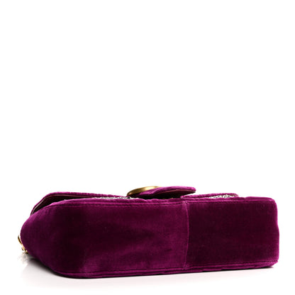 Gucci Velvet Matelasse Embroidered Mini GG Marmont Shoulder Bag Bordeaux 4 of 10