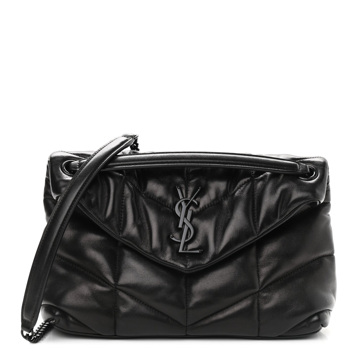 Lambskin Quilted Small Loulou Puffer Monogram Chain Satchel Black
