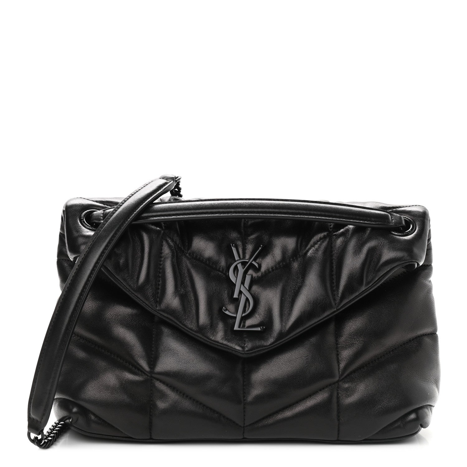 Saint Laurent Lambskin Quilted Small Loulou Puffer Monogram Chain Satchel Black 1 of 9