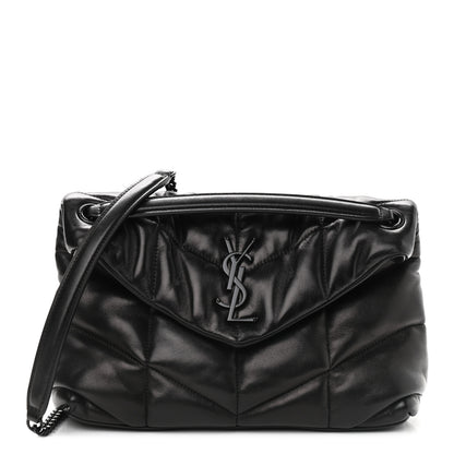 Saint Laurent Lambskin Quilted Small Loulou Puffer Monogram Chain Satchel Black 1 of 9