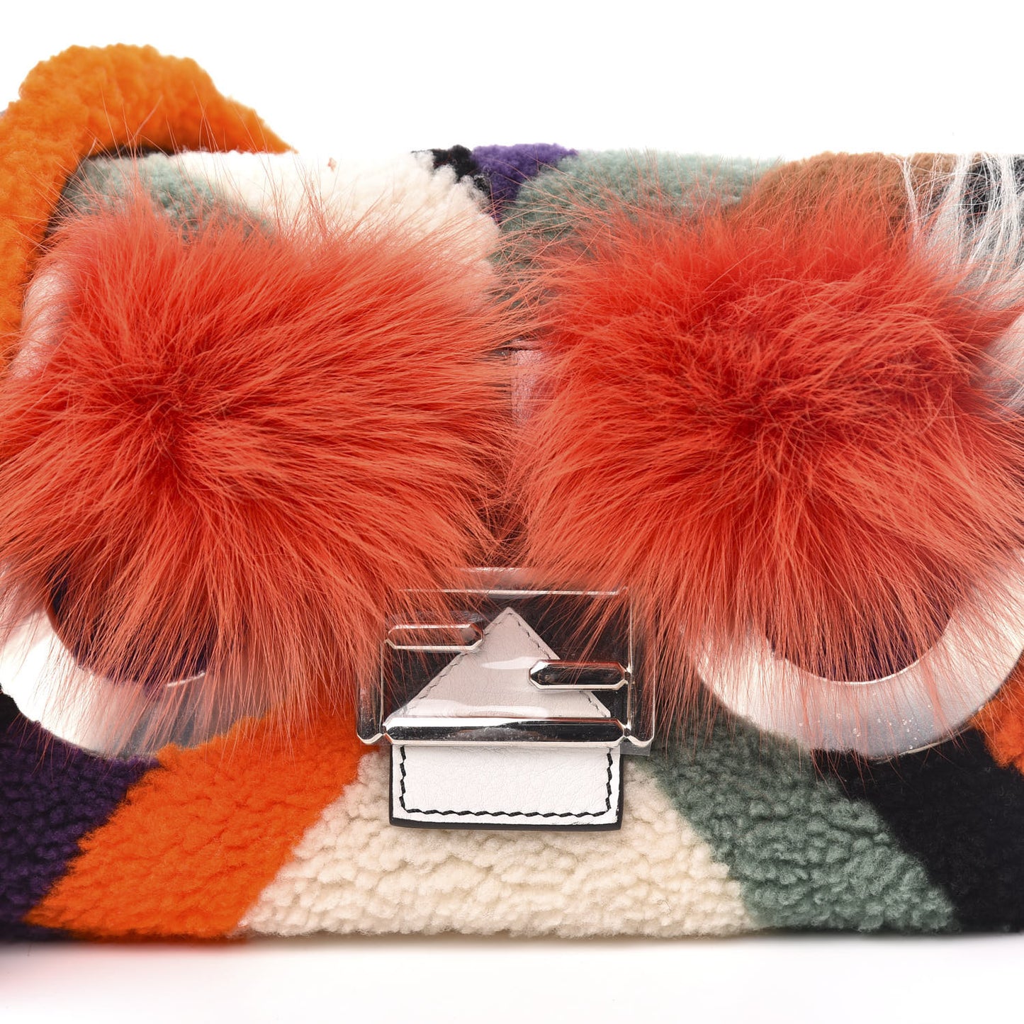 Shearling Calfskin Goat Fox Fur Bugs Baguette Orange Multicolor